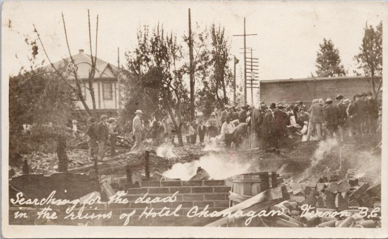 Hotel Okanagan Vernon BC 'Searching for Dead in the Ruins' RPPC Postcard E55