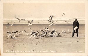Seagulls on the Beach Real Photo - Seaside, Oregon OR  