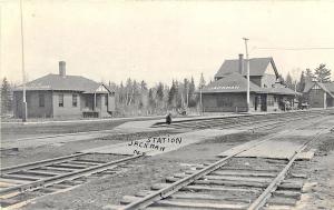 Jackman Station ME Railroad Station Train Depot Double Tracks RPPC Postcard