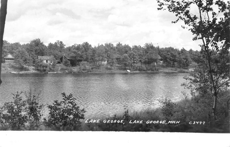 Lake George Michigan~Shoreside Homes on the Hills Beyond the Waters~RPPC 1950 