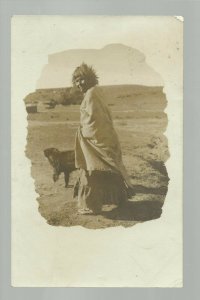 Santa Monica CALIFORNIA RPPC 1908 INDIAN WOMAN & DOG Desert Indians NICE!