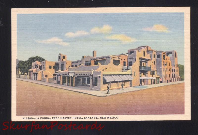 SANTA FE NEW MEXICO FRED HARVEY HOTEL LA FONDA OLD LINEN ADVERTISING POSTCARD