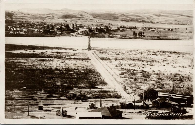 Tijuana Mexico US Boundary Border California CA Birdseye RPPC Postcard E46