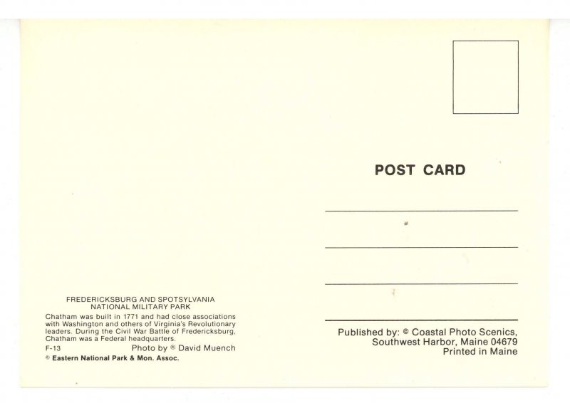 VA - Fredericksburg. Chatham Manor    (continental size)