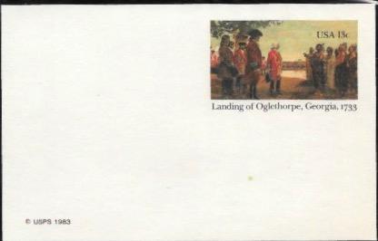 US Postcard mint - Landing of Oglethorpe, Georgia, 1733.  Issued in 1983.