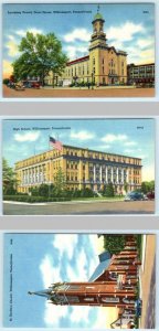 3 Postcards WILLIAMSPORT, PA ~ Court House, High School, St. Boniface Church