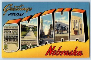 c1940 Greetings From Omaha Multiview Big Letter Nebraska Correspondence Postcard