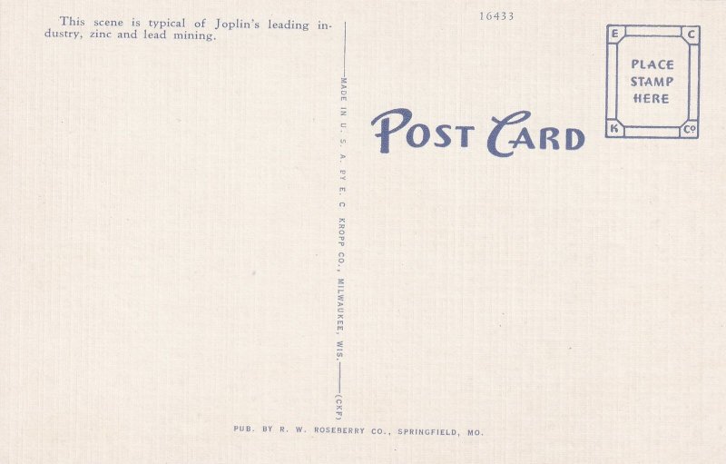 Lead and Zinc Mine Joplin Missouri MO Postcard Mining