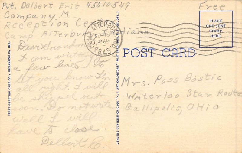 Camp Atterbury Indiana 1945 WWII Soldiers Postcard Army Exchange 
