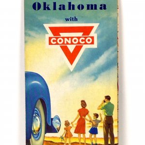 Circa 1940 Conoco Oklahoma Road Map Super Motor Oil Travel Trip