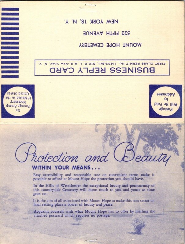 Fold-Out Linen Postcard Mount Hope Cemetery 522 Fifth Avenue in New York City