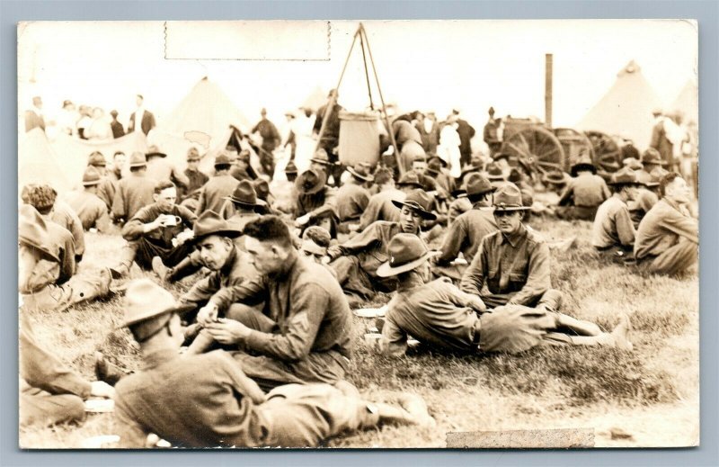 WWI ERA US SOLDIERS FIELD LUNCH ANTIQUE REAL PHOTO POSTCARD RPPC