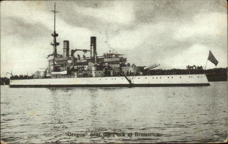 US Navy Battleship Oregon at Bremerton WA Knowles CA Cancel c1910 Postcard