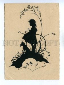 195893 GERMANY girl & dog mouse silhouette 1949 Berlin RPPC