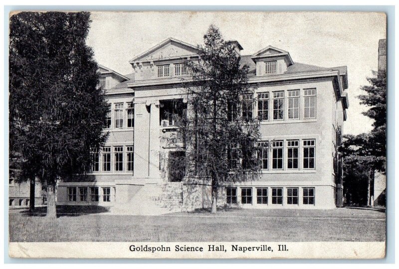 1915 Goldspohn Science Hall Exterior Building Field Naperville Illinois Postcard