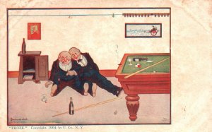 Froze Two Old Drunk Men with Bottles of Champagne Vintage Postcard c1910