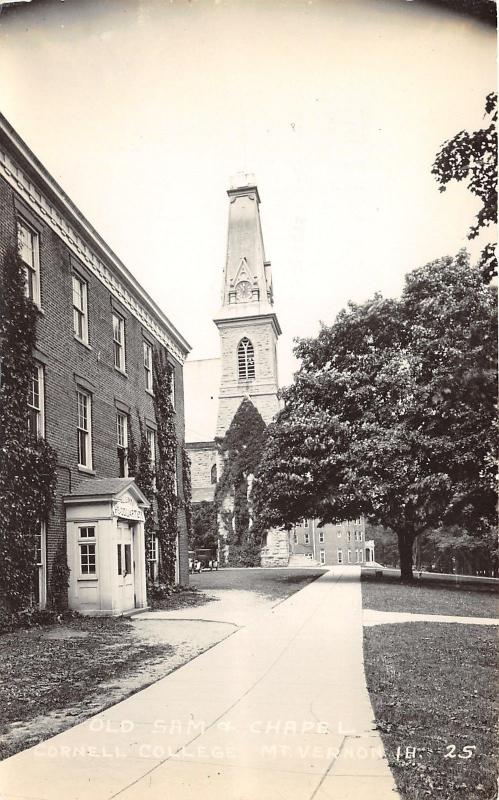 Mount Vernon Iowa~Cornell College Old Sam & Chapel~Alumni Headquarters~'30s RPPC