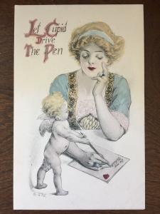 Valentines Let Cupid Drive The Pen by Gartner & Bender Love Postcard d6