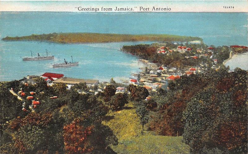 D72/ Foreign Postcard Jamaica c1910 Port Antonio Birdseye View Home Ships 2