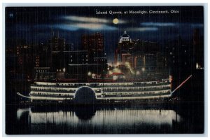 c1940's Island Queen At Moonlight Cincinnati Ohio OH Unposted Steamer Postcard