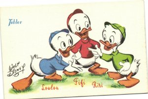 PC DISNEY, TOBLER ADVERTISING, HUEY, DEWEY AND LOUIE, Vintage Postcard (b35790)