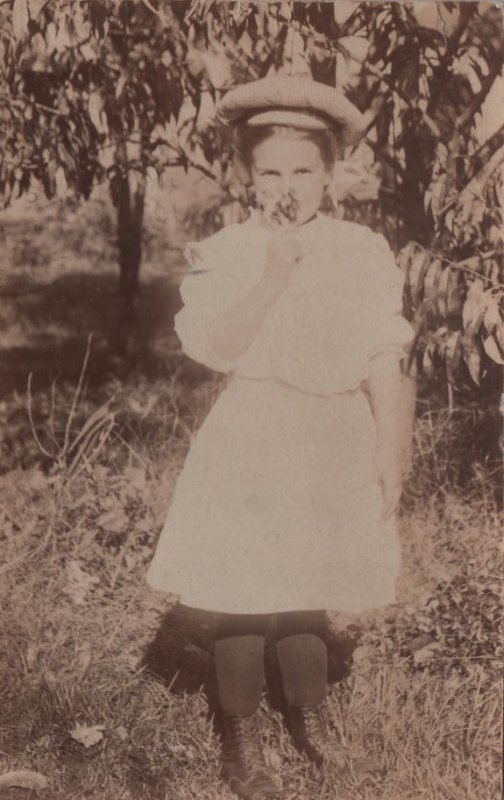 fashion rppc: Girl With Flower and Fall Wardrobe