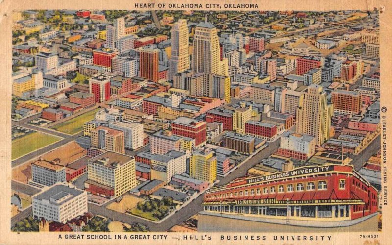 Oklahoma City Oklahoma Birds Eye View Hill's Business School Postcard AA32606