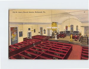 Postcard Old St. John's Church Interior, Richmond, Virginia