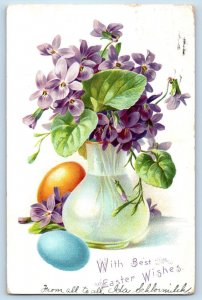 Easter Postcard Flowers In Vase Eggs Embossed Milwaukee Wisconsin WI 1907 Posted