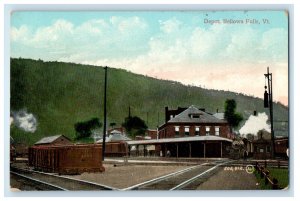 c1910's Train Railroad Station Depot Bellows Falls Vermont VT Antique Postcard