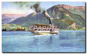 Old Postcard The Steam Anncey France and Mont Veyrier Boat