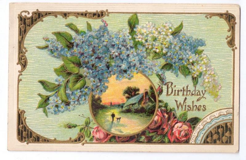 Birthday Postcard Embossed Gilded Forget Me Nots 1910