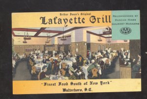 WALTERBORO SOURTH CAROLINA LAFAYETTE GRILLE INTERIOR LINEN ADVERTISING POSTCARD