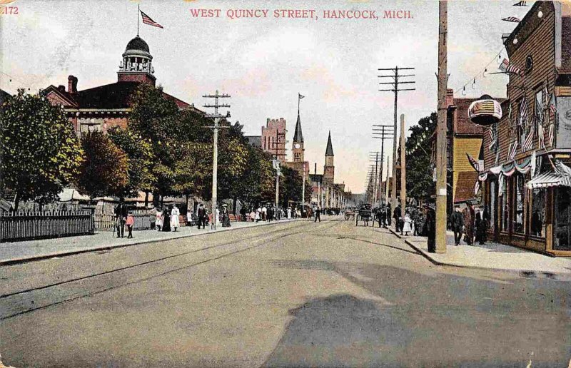 West Quincy Street Hancock Michigan 1910c postcard United States