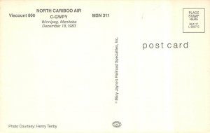 WINNIPEG, Manitoba Canada   NORTH CARIBOO AIR~Viscount 806 On Tarmac  Postcard