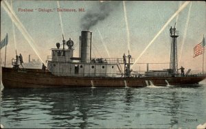 Baltimore Maryland MD Fireboat Deluge Fire Fighting Vintage Postcard