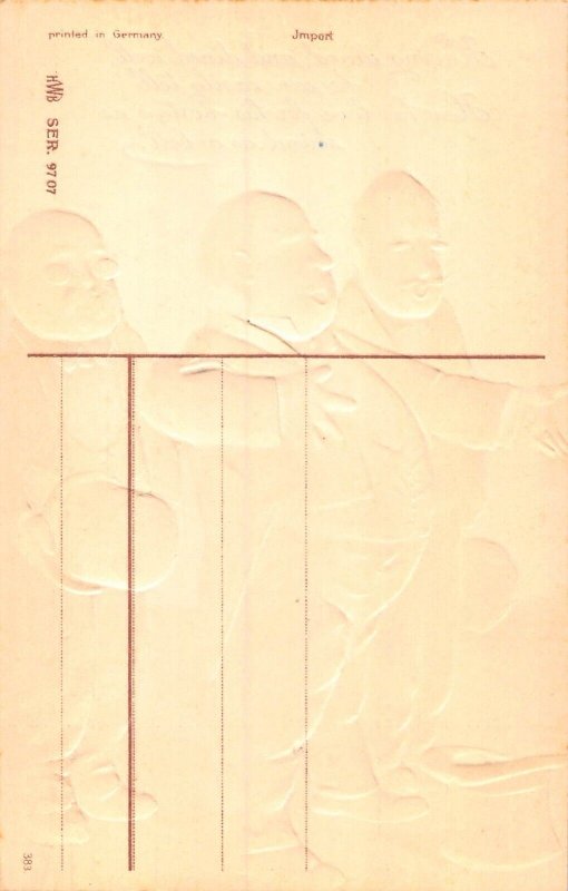 L028 Men singing birthday comic embossed british vintage postcard