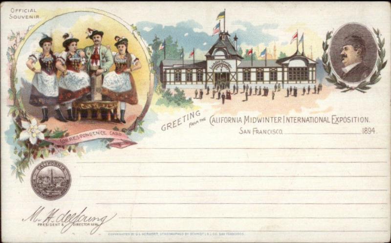 1894 California Midwinter Internaional Expo USED Pioneer Postcard #1 jrf