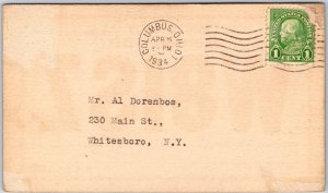 1934 Radio Card W8ISZ Columbus Ohio April 23, '34 QSO Posted Postcard