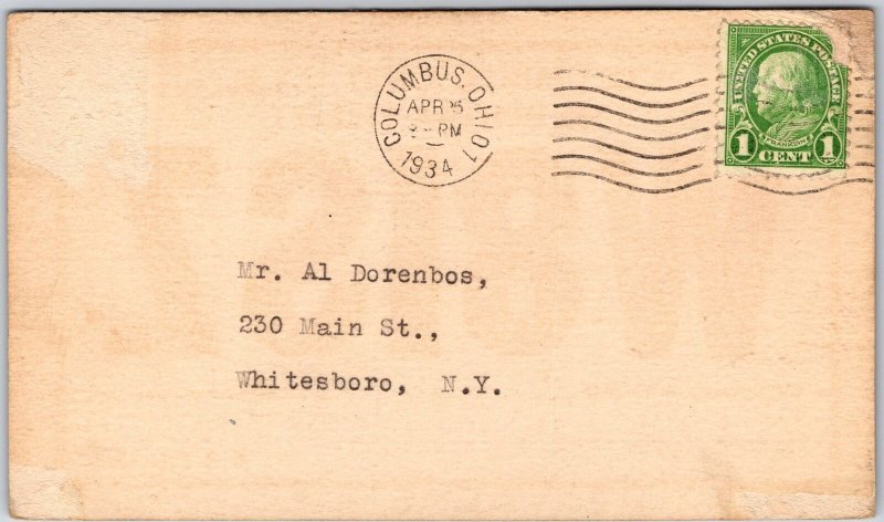 1934 Radio Card W8ISZ Columbus Ohio April 23, '34 QSO Posted Postcard