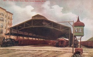 Vintage Postcard 1908 Union Depot Train Shed Train Station Grand Rapids Michigan