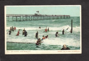 FL Surf Bathing Bathers Palm Beach Florida UDB Postcard Pier View Swimmers