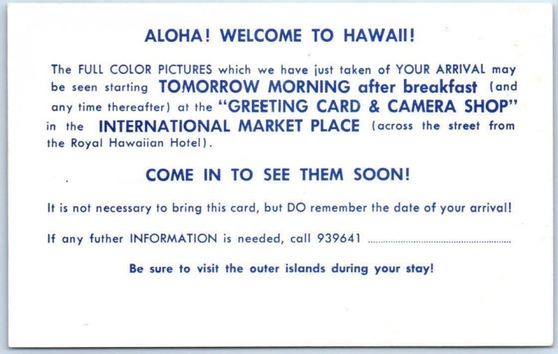 WAIKIKI, HONOLULU Hawaii HI    Claim Ticket WELCOME TO HAWAII  Photos  Postcard