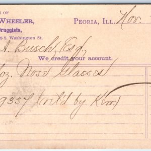 1887 Peoria, IL Singer & Wheeler Wholesale Druggists Order Invoice Form PC A157