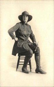 Woman in Uniform Military? US Army? Baton in Hand c1920 Real Photo Postcard