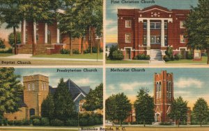 Vintage Postcard 1942 Baptist Methodist Presbyterian Church Roanoke Rapids NC