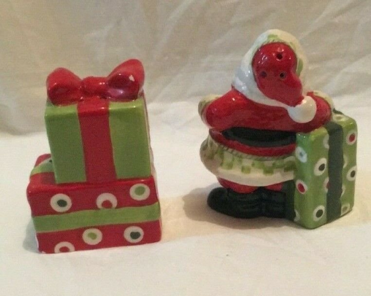 FITZ & FLOYD 2008 HOLIDAY CHEER SALT PEPPER SET BOXED SANTA CHRISTMAS XMAS (bxd)