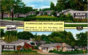 Postcard Farmhouse Motor Lodge 425 Spring Street US 101 Paso Robles, California