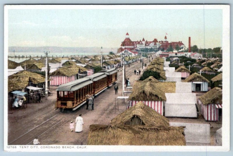 1920's CORONADO BEACH TENT CITY CALIFORNIA TROLLEY TRAIN RAILROAD PHOSTINT 12768