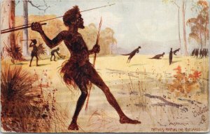 Australia Indigenous Man Natives Hunting Kangaroo Tuck Aboriginal Postcard E81